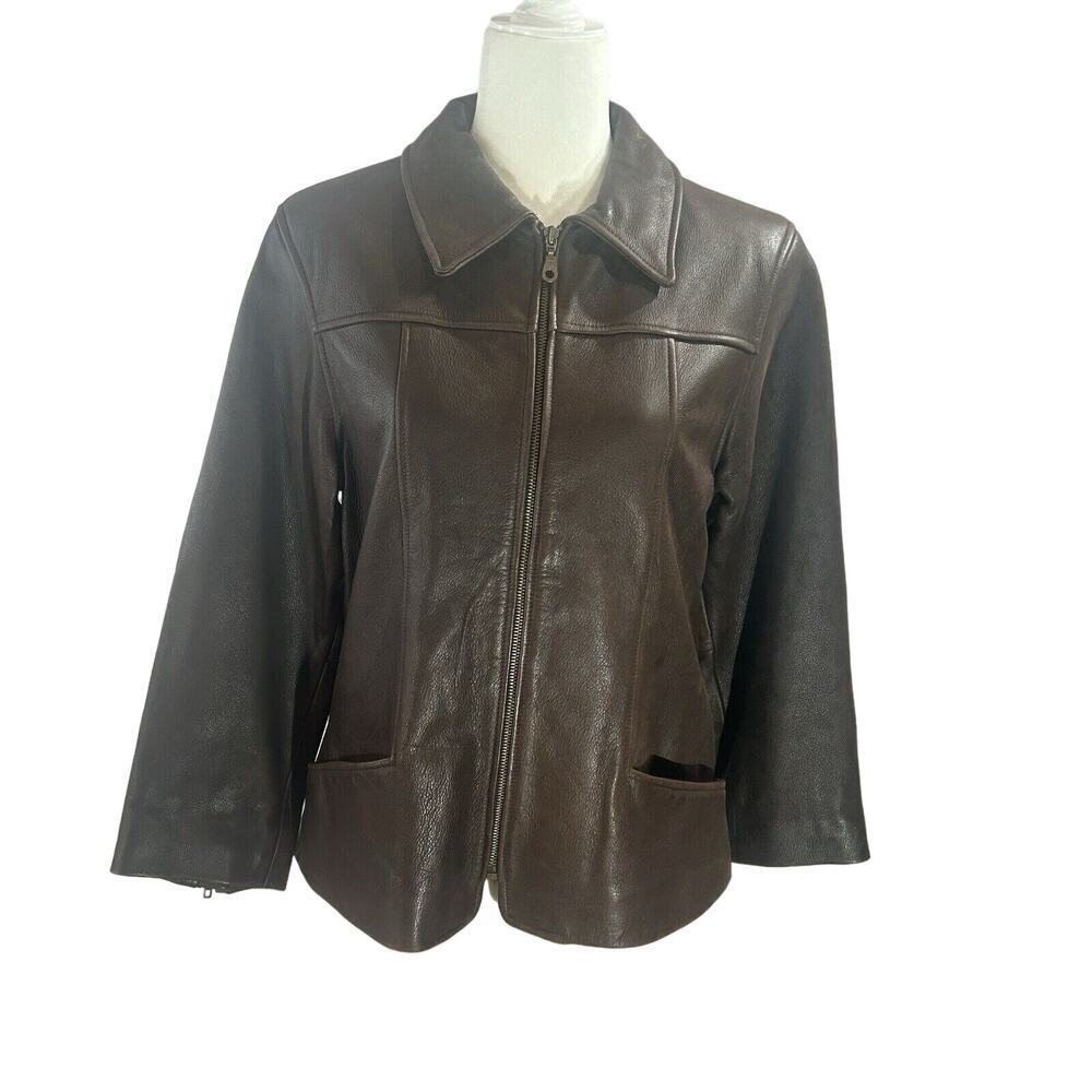 Vintage JHC Brown Leather Coat Medium Zip Front 90s Posh Biker Bikercore Western